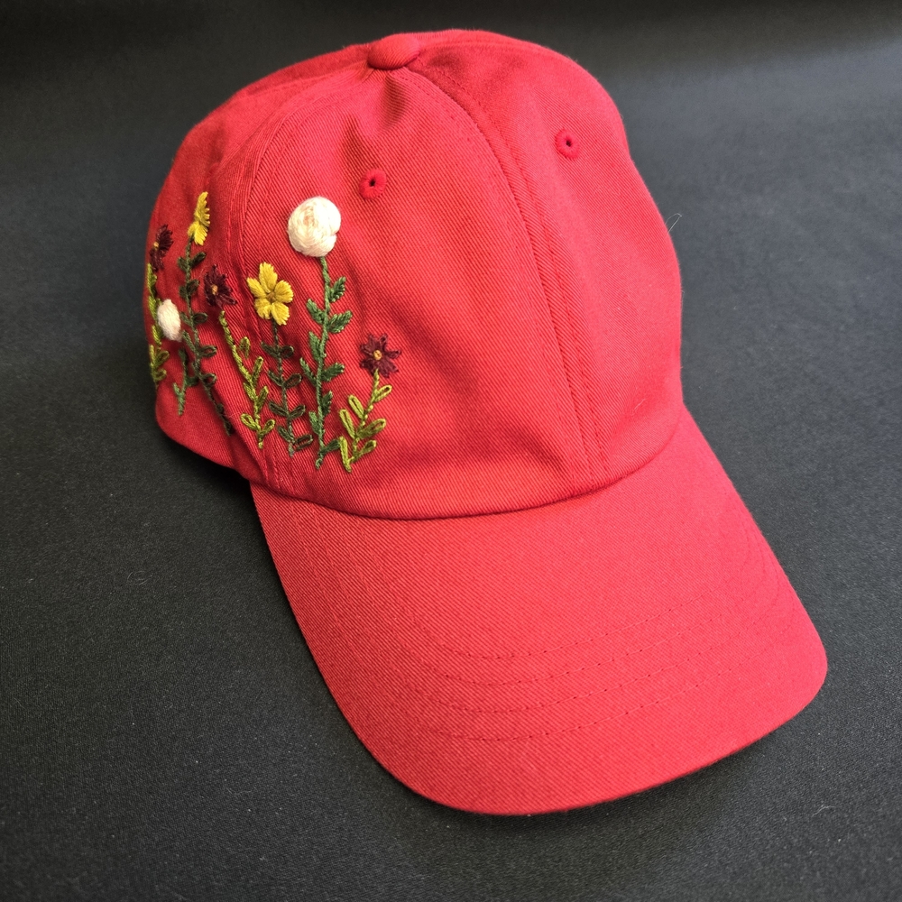 Hand Embroidery Wild Flower Hat | Girly Baseball Cap | Flower Hat | Red Hat